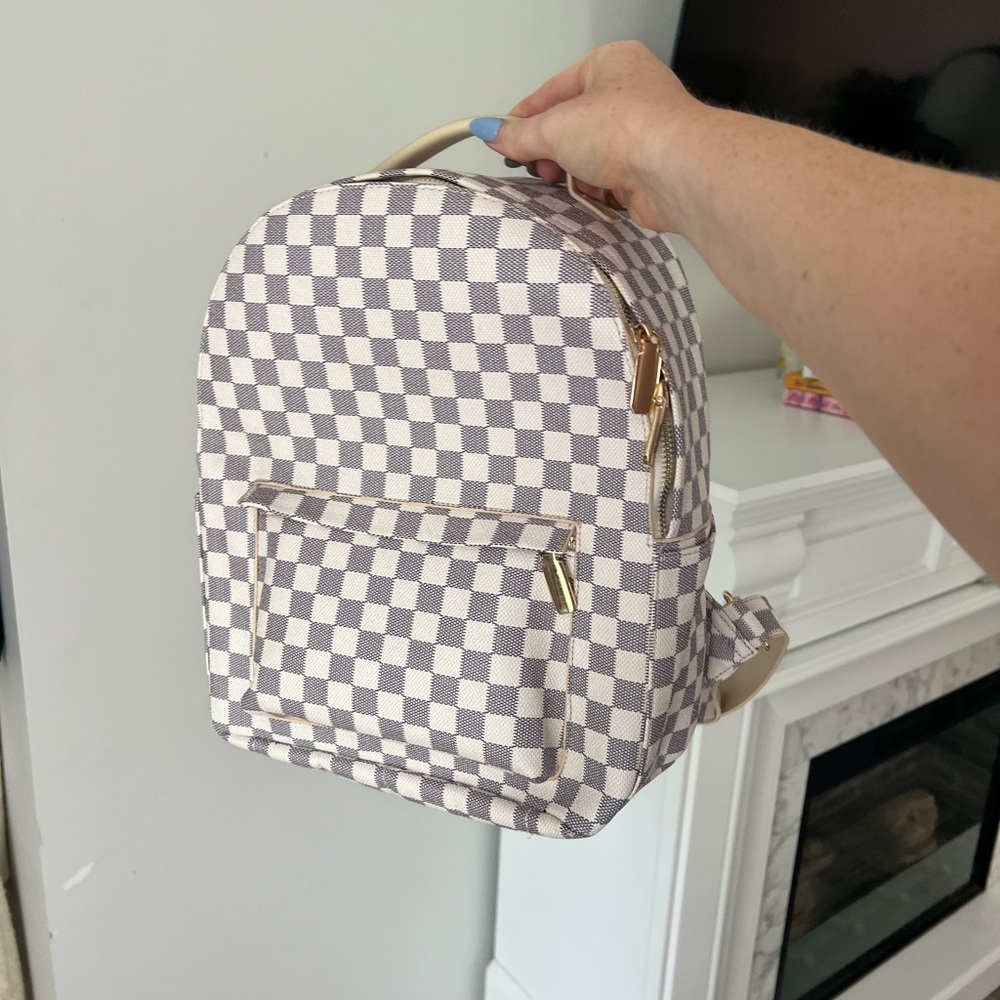 Checkered Cream and Gray Backpack
